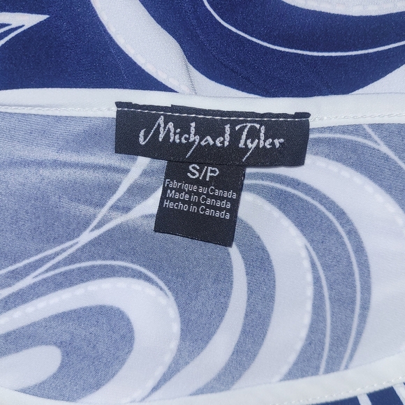 Michael Tyler Navy and White Swirl Pattern Top S - Picture 6 of 6